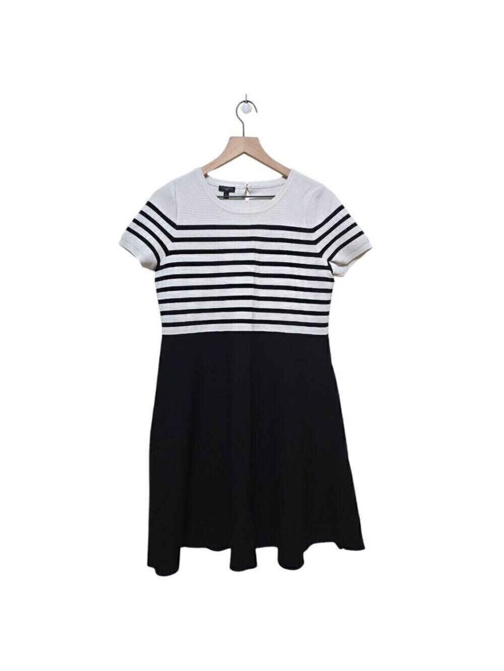 Talbots Petite Striped Knit Fit & Flare A-Line Short Sleeve Mini Dress Sz LP